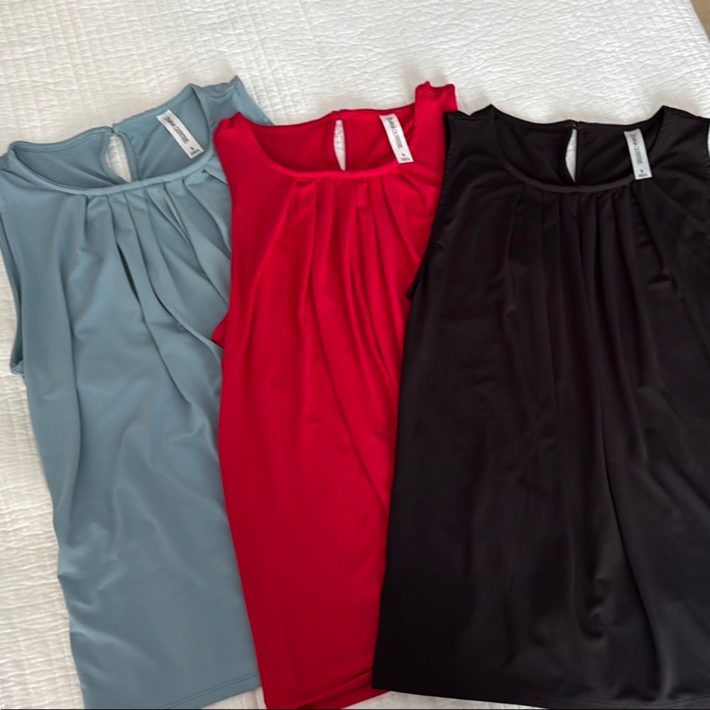Red, Black, and Blue Sleeveless Tops